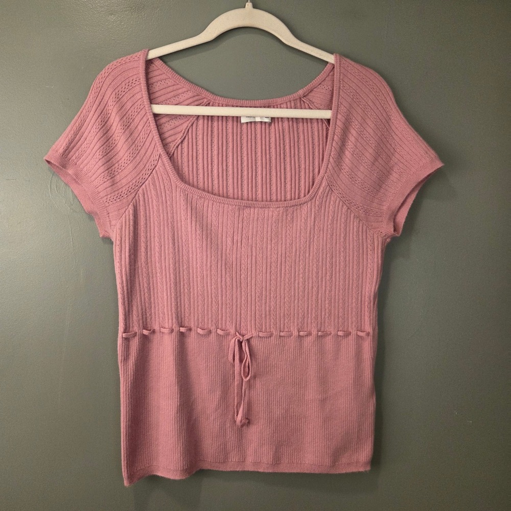 Hollister Women's Babydoll Square Neck Short Sleeve Sweater Pink Size XL